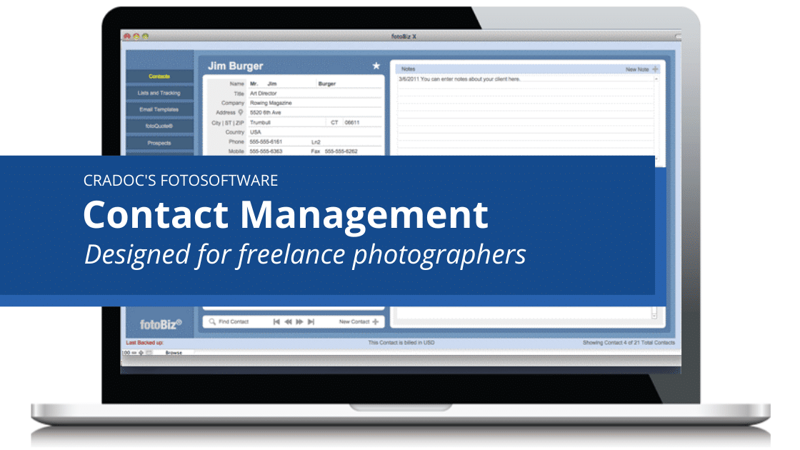 contact management for photographers with Cradoc fotosoftware's fotobiz x