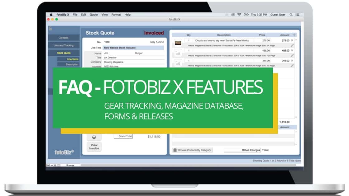 FAQ - more fotoBiz X features include gear tracking, magazine database, forms and releases for freelance photographers